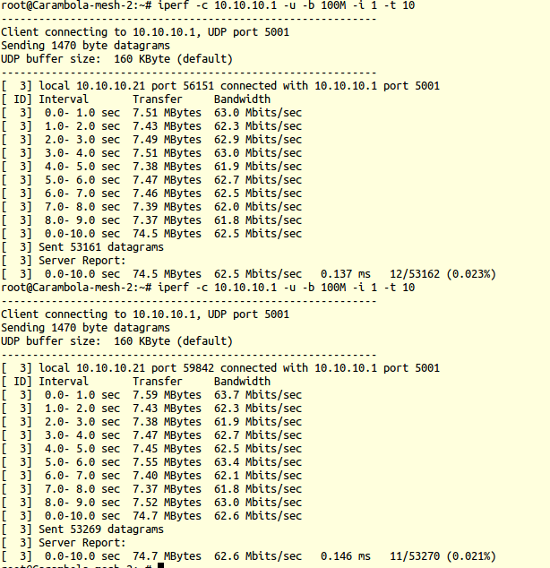 iperf client report