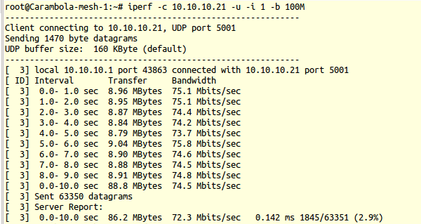 iperf client report